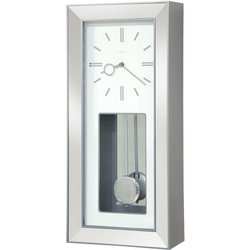 Satin Silver Rectangular Pendulum Wall Clock with Mirror Accents