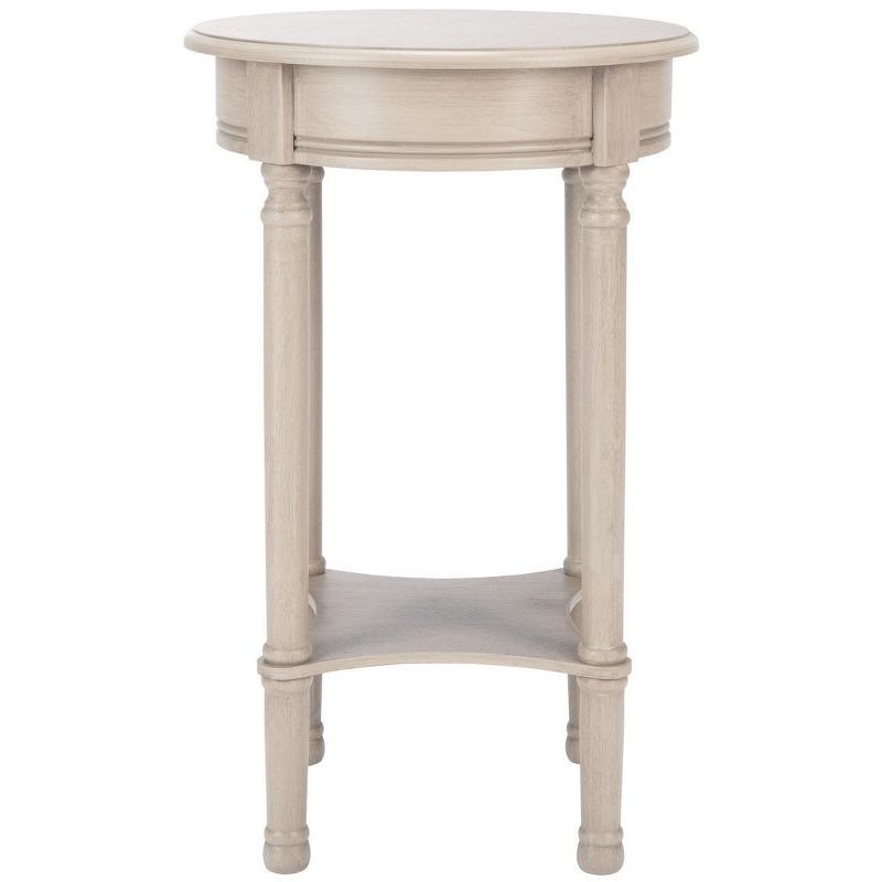 Elegant Greige Round Wooden Accent Table with Timeless Turned Legs