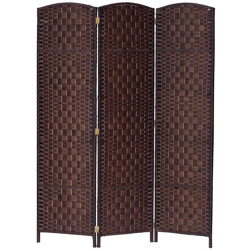 Brown Diamond Weave Bamboo Fiber 3-Panel Room Divider