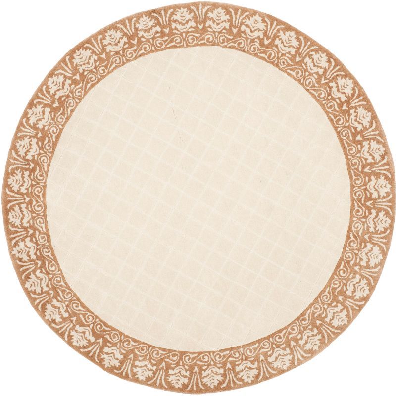 Ivory and Cream Hand-Hooked Round Wool Area Rug