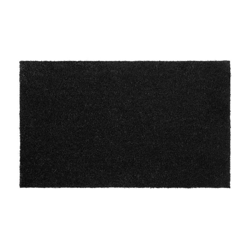 Solid Black Natural Coir 18" x 30" Outdoor Doormat with Non-Slip Backing