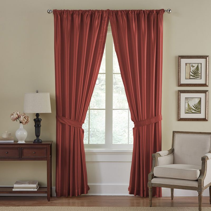 Rouge Faux Silk Room Darkening Curtain Panel with Tieback