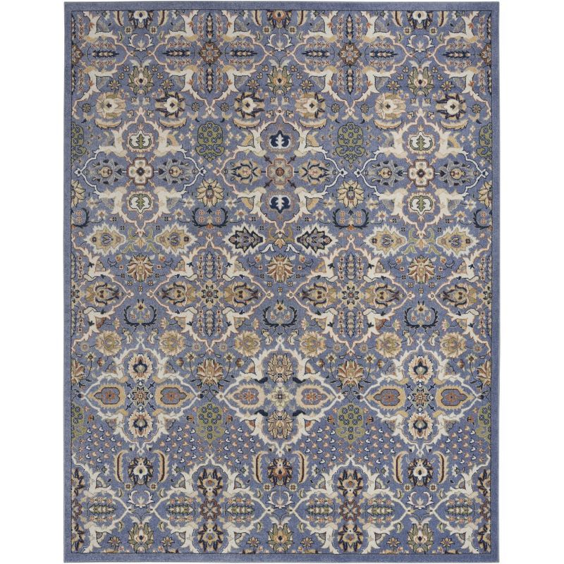 Light Blue Floral Synthetic Rectangular Area Rug 7' x 10'