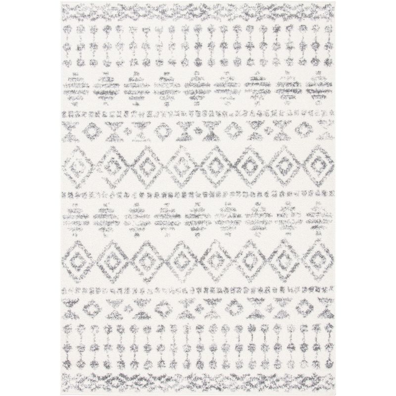 Ivory and Gray Geometric Hand-Knotted Rectangular Area Rug