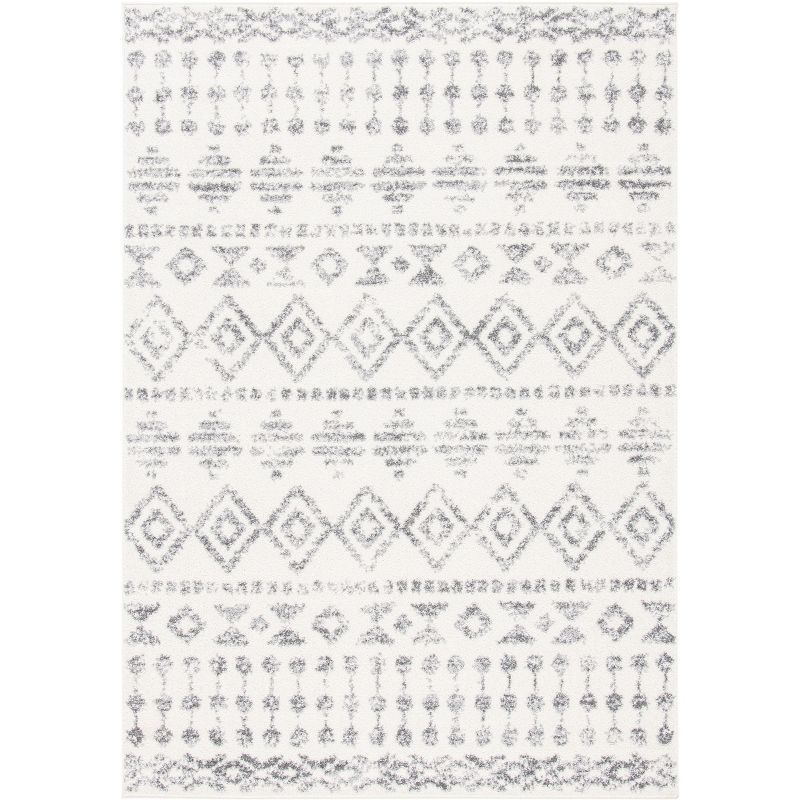 Ivory and Gray Geometric Hand-Knotted Rectangular Area Rug