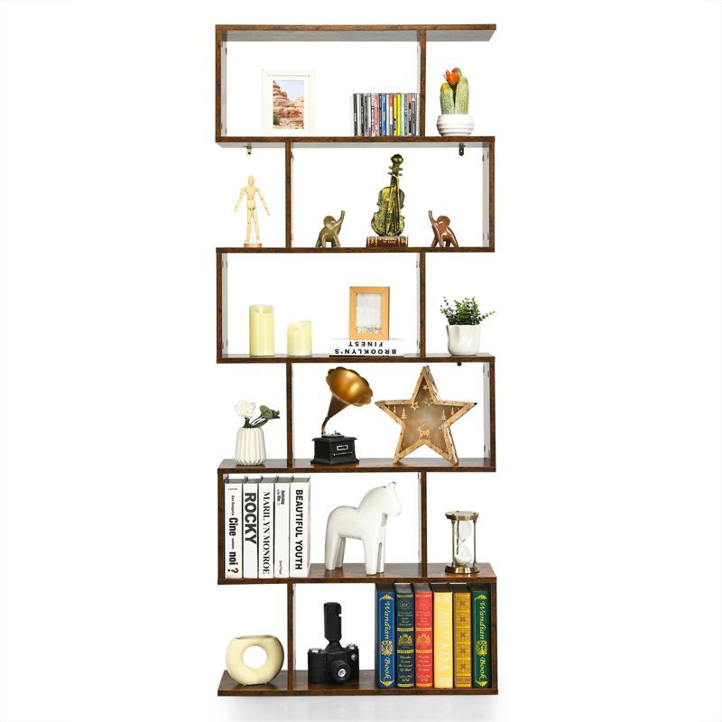 Modern 6-Tier S-Shaped Coffee Bookshelf in Engineered Wood