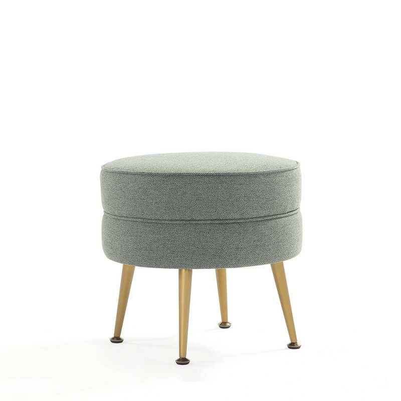 Bailey Sage Green Woven Upholstered Ottoman with Gold Legs