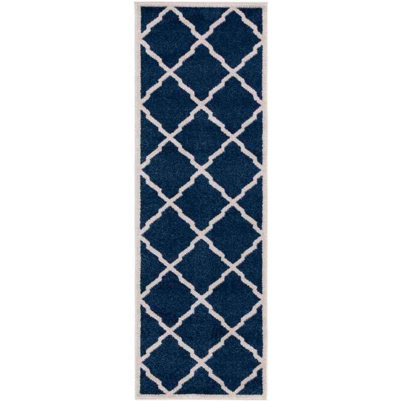 Navy and Beige Geometric Cotton Runner Rug