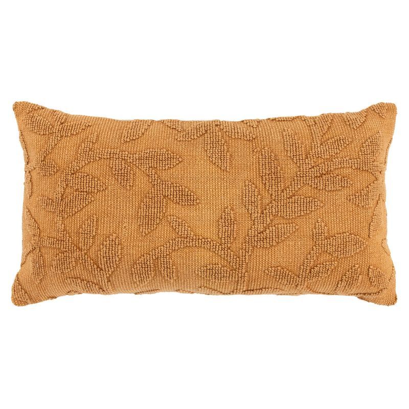 Orange Cotton Botanical Lumbar Pillow with Stonewashed Finish