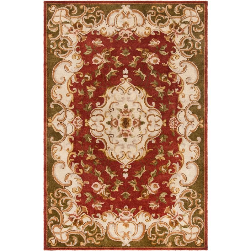 Classic Persian-Inspired Rust and Green Wool Area Rug