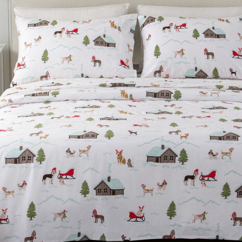 Twin Gray Cotton Flannel Holiday Print Sheet Set