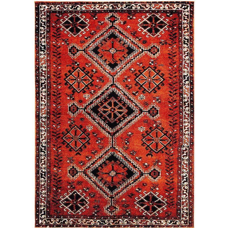 Vintage Red and Black Synthetic 5' x 7' Area Rug