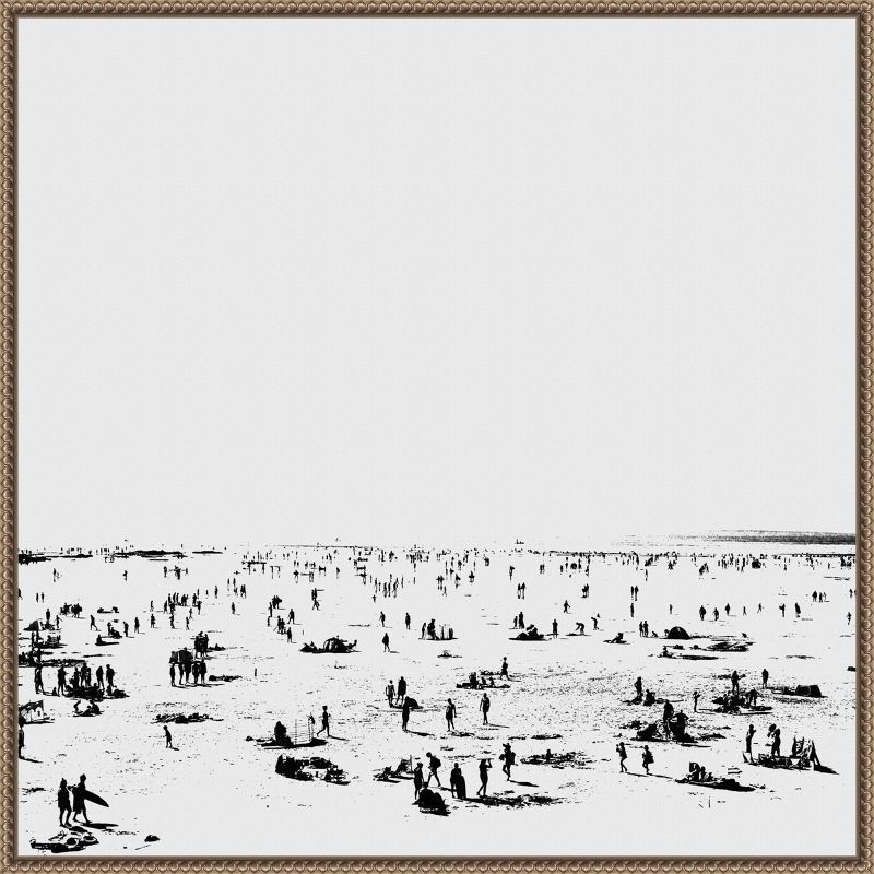 30" x 30" Black and White Beach Scene Framed Canvas Print