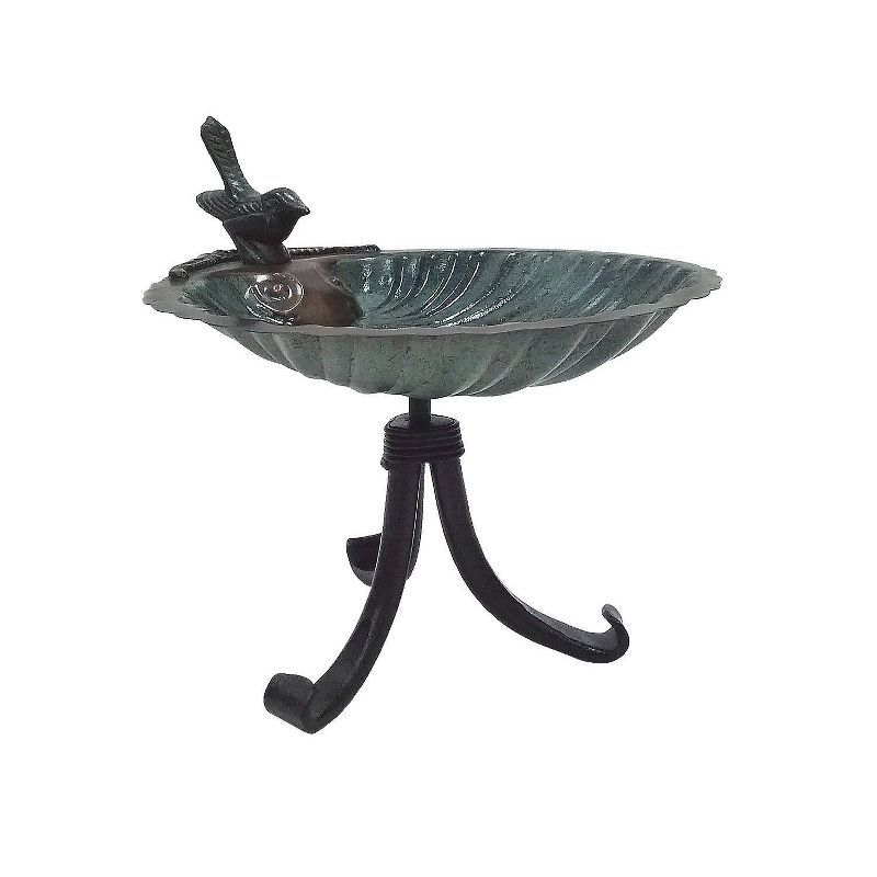 Antique Brass Scallop Shell Birdbath with Tripod Stand