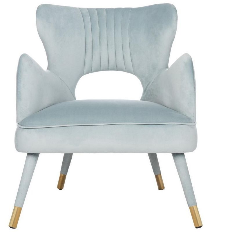 Slate Blue Velvet & Gold Wingback Transitional Accent Chair