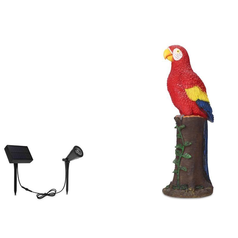 Red and Yellow Resin Parrot Statue with Solar Spotlight