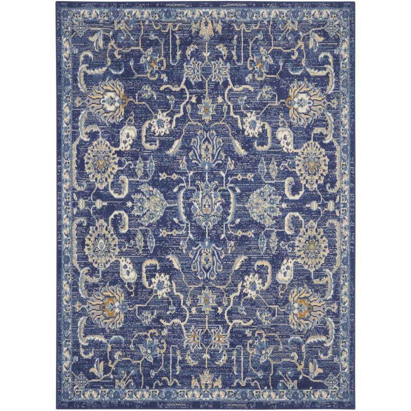 Navy Blue Traditional Persian 4' x 6' Synthetic Area Rug