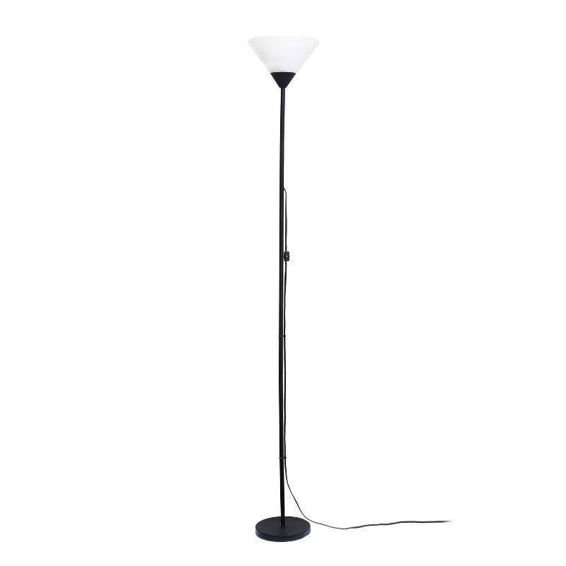 Adjustable Black Metal Torchiere Floor Lamp with White Shade