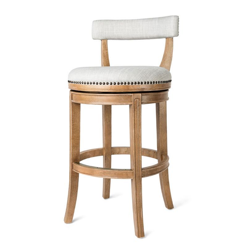 Alexander 31-Inch Weathered Oak Swivel Bar Stool with Upholstered Seat