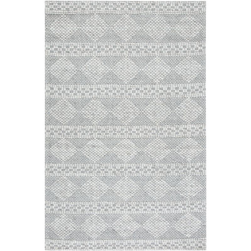 Marbella Gray Geometric Flat Woven Wool Rug, 5' x 8'