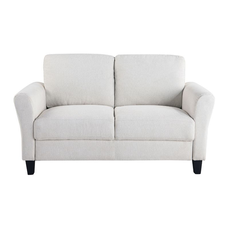 Oyster Microfiber Loveseat with Rolled Arms and Wood Legs