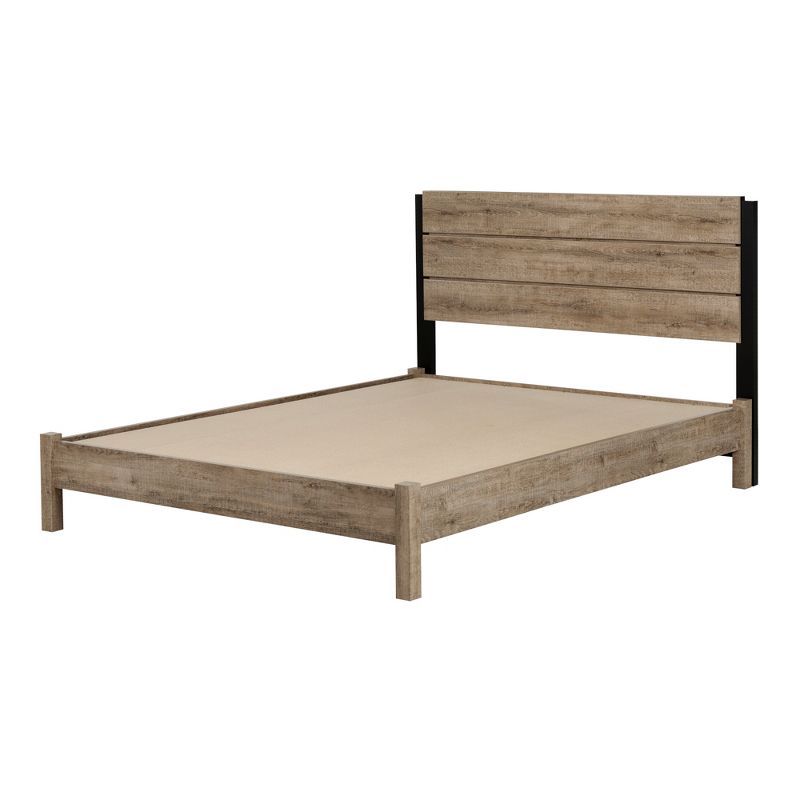 Weathered Oak Queen Platform Bed with Upholstered Headboard