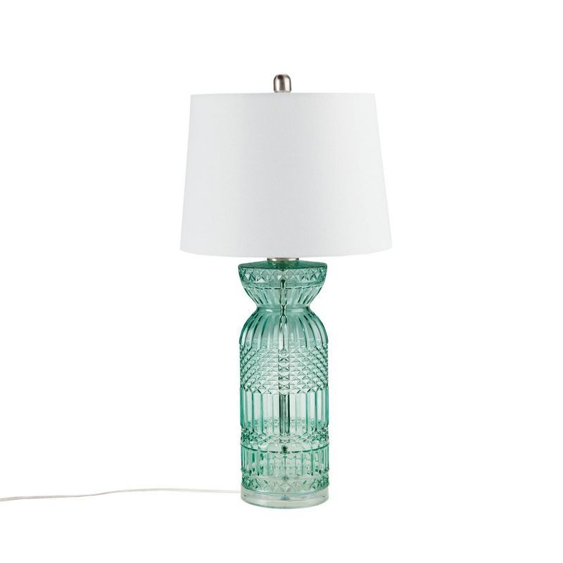 Aqua Blue Textured Glass Table Lamp with White Shade