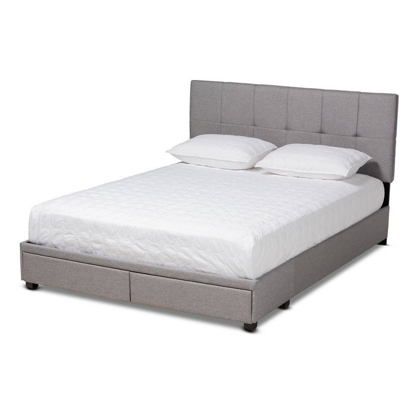 Elegant Netti Light Grey Queen Upholstered Storage Bed with Tufted Headboard