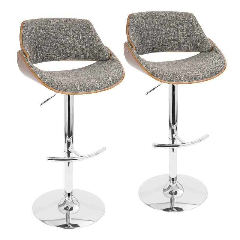 Fabrizzi Mid-Century Chrome & Walnut Adjustable Swivel Barstool - Set of 2