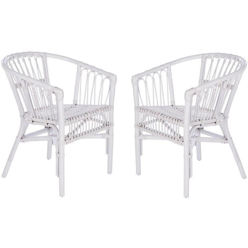 Sustainably Sourced White Rattan Accent Chair Set