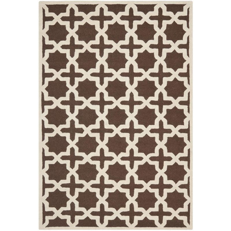 Hand-Tufted Dark Brown and Ivory Wool 4' x 6' Area Rug