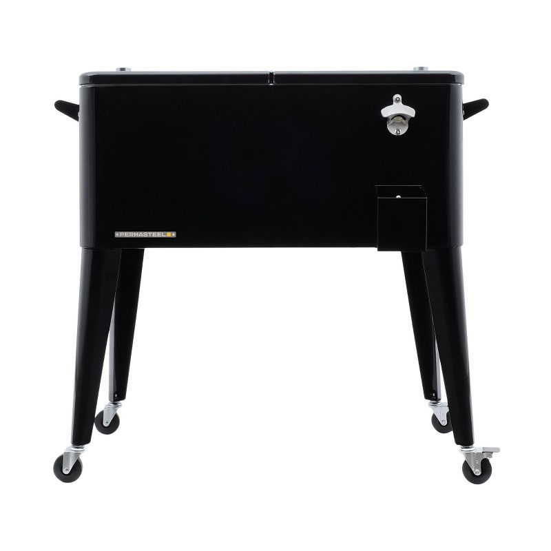 Black Steel 80-Quart Rolling Patio Cooler with Wheels