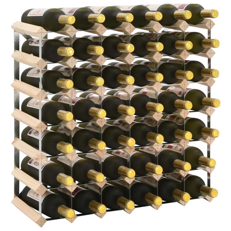 Beige Pinewood and Steel 42-Bottle Wine Rack