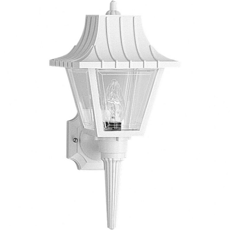 White Ribbed Mansard Roof Outdoor Wall Lantern with Clear Acrylic Panels