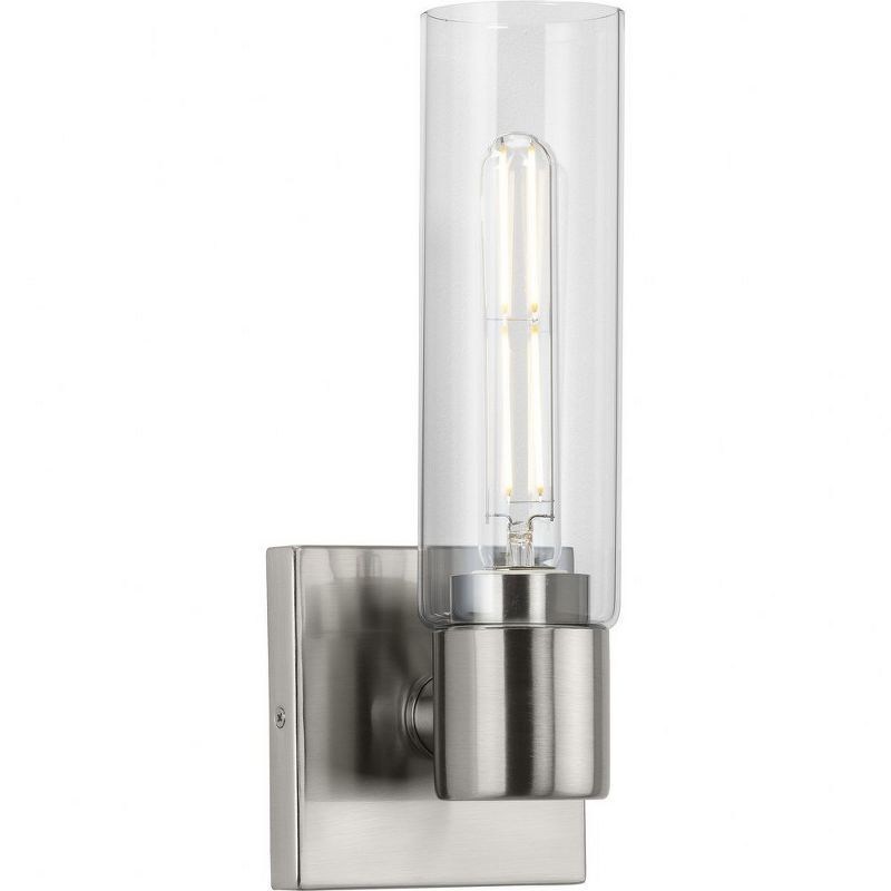 Clarion Brushed Nickel Cylinder Bath Vanity Light with Clear Glass Shade