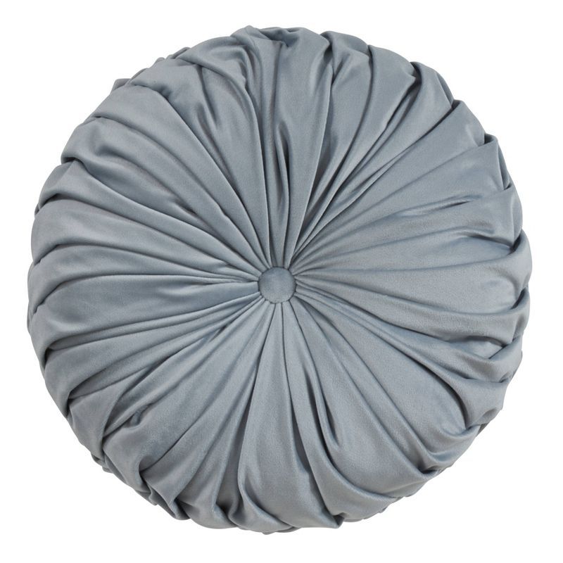 14" Blue Velvet Pintucked Round Throw Pillow