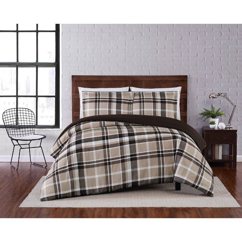 Paulette Plaid Taupe Full/Queen Microfiber Duvet Cover Set