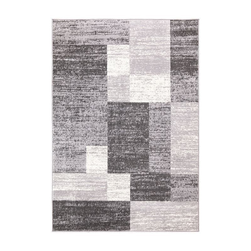 Reversible Geometric Gray Synthetic 5' x 7' Easy-Care Rug