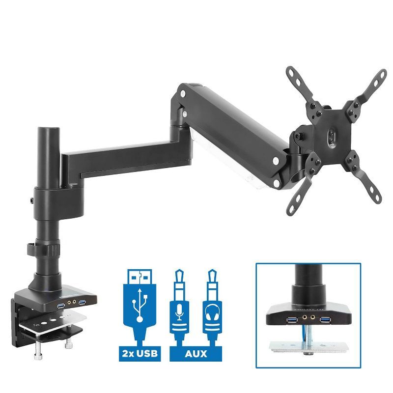 Heavy Duty Adjustable Monitor Desk Mount with USB Ports