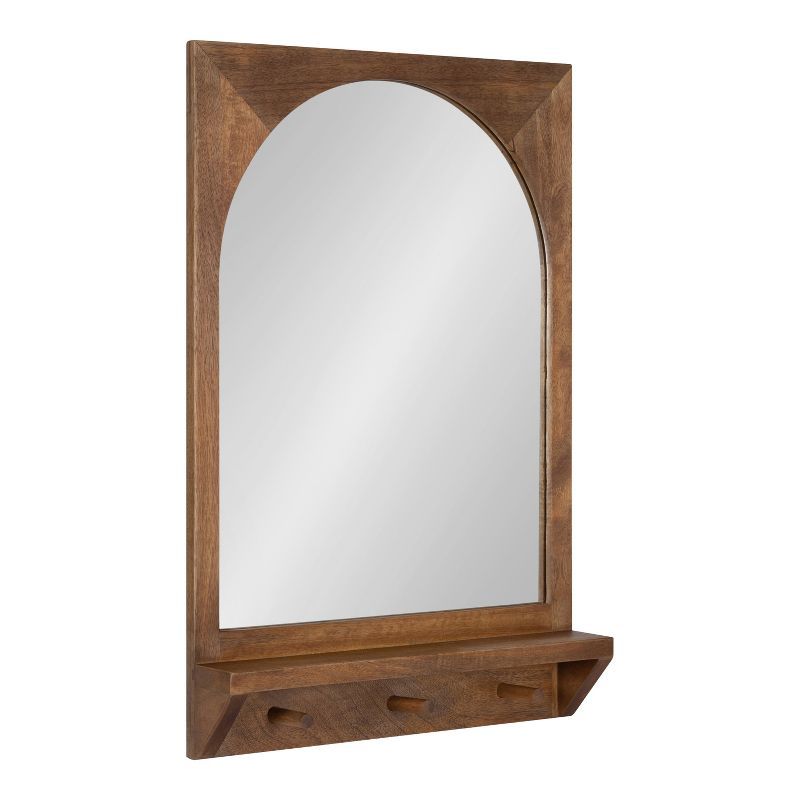 Andover Arched Mango Wood Mirror with Display Shelf and Hooks