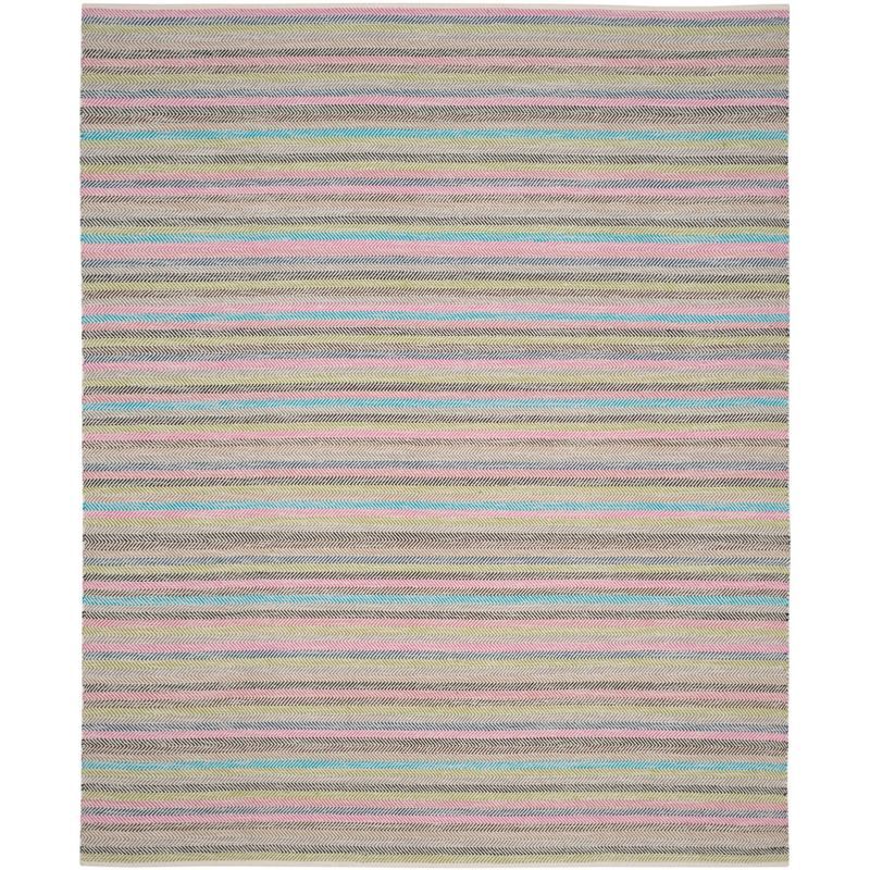 Light Grey and Multicolor Striped Wool Cotton Area Rug 8' x 10'