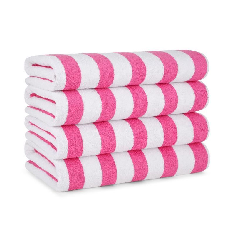 Pink and White Striped Cotton Beach Towels, 4-Pack