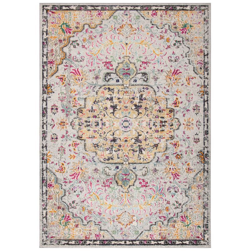 Gray and Gold Vintage Floral Synthetic Area Rug