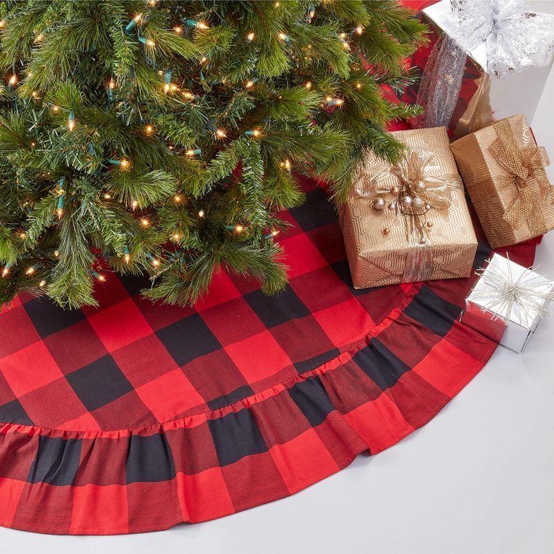 Red and Black Buffalo Plaid Ruffled Cotton Tree Skirt