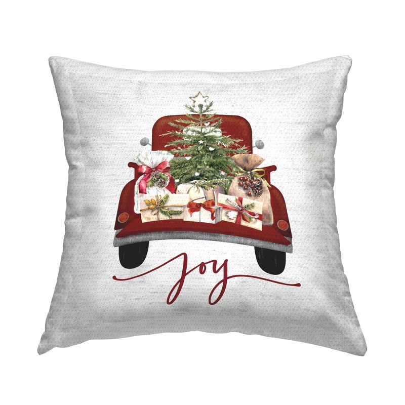 Joyful Red Christmas Truck Outdoor Square Pillow