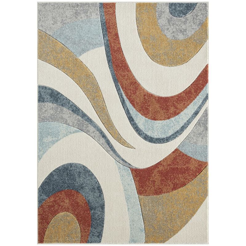 Blue and Rust Abstract Swirl 5'2" x 7'2" Area Rug