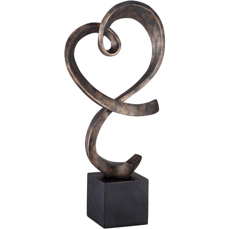 Elegant Swirling Heart 21" Resin Sculpture in Brushed Nickel