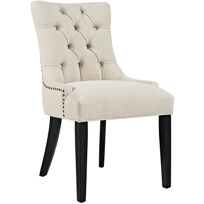 Elegant Beige Upholstered Parsons Side Chair with Nailhead Trim