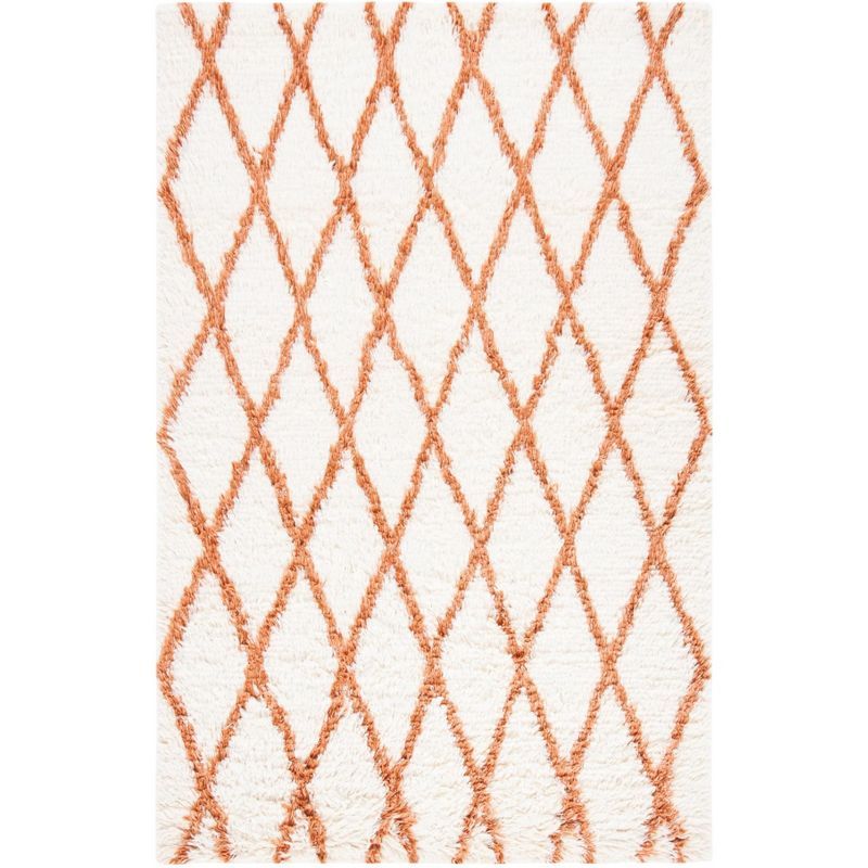 Ivory and Terracotta Hand-Knotted Wool Area Rug 6' x 9'