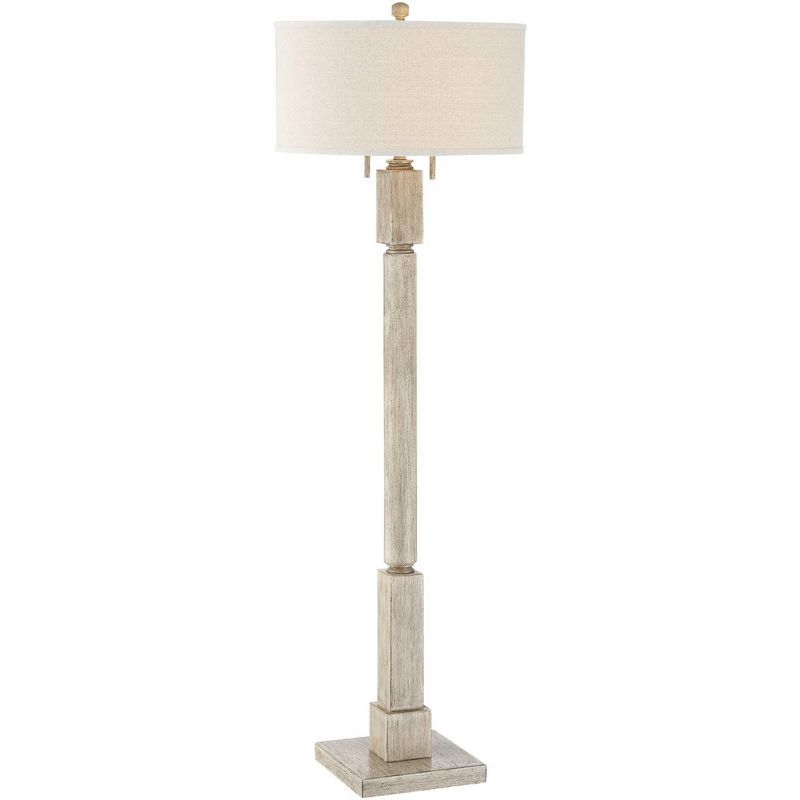 Classical Elegance Pickled Wood Floor Lamp with Oatmeal Linen Shade